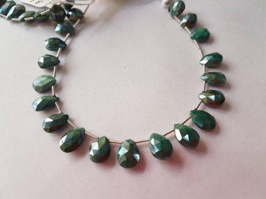 Green Moonstone Coated faceted Pear Shape - Length 8 Inches , shape Size 10X11 MM , Moonstone coating , AAA Quality gemstone