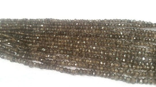 Smoky Quartz Faceted Roundel Beads , size 3.5mm length 14