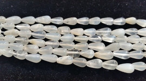 2 Strand Pack , White Moonstone Drop shape , Straight Drill Beads in 6x8MM .length 14 Inch