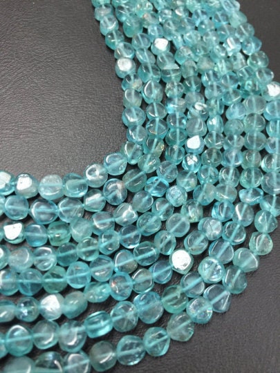 Apatite Coins shape , Size 5MM , Length 14 Inch . Green Apatite coins . Apatite shape