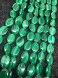 12X16mm Malachite Oval Beads , Length of strand 40 cm - Top Quality , Natural Malachite Beads- Dark Green Color