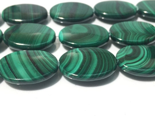 25x18mm Malachite Oval Beads , Length of strand 40 cm - Top Quality , Natural Malachite Beads- Dark Green Color