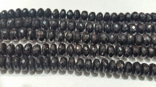 Black Spinel 7MM Roundel Faceted  - Top Quality Faceted Roundel- length 13 Inch