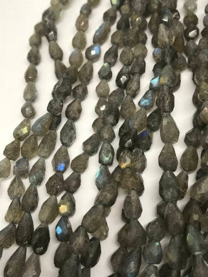 Labradorite Faceted Drop Shape straight drill Approx 6x8 MM length 14