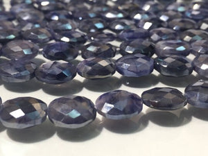 Blue Moonstone Coated faceted Oval Shape - Blue Color - Length 8 Inches , Flat Oval shape 10X12 MM, Moonstone coating Briolettes-