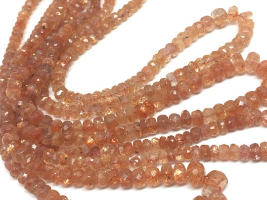 AAA Quality Sunstone faceted Rondelle 5-8 mm Necklace, 16 Inch Strand- Big Size Top Quality - Natural Sunstone Faceted Roundel -Code ST 03