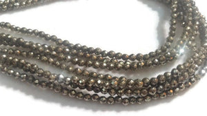 3 Strands- Pyrite Round faceted 3mm , Length of strand in 16" Natural Pyrite stone