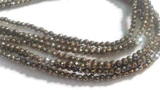 3 Strands- Pyrite Round faceted 3mm , Length of strand in 16