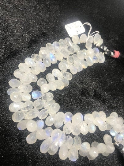 BIG Rainbow Moonstone Faceted Drops, Rainbow Briolettes, 7X13MM ,Faceted Drop shape. gemstone drops. weight 52 GM length 8 Inch