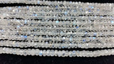 Rainbow Moonstone faceted Roundel 5.5MM , Top Quality , Transparent and blue Fire, AAAA Quality, Length 10"