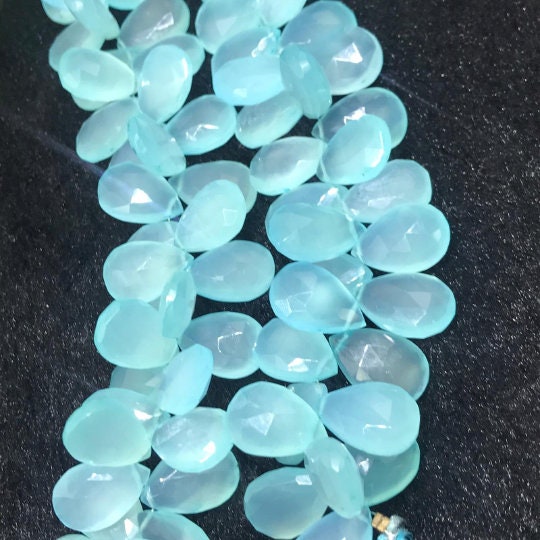 Chalcedony 13X18MM Faceted Pear Briolettes , Peru chalcedony Pear shape, Aqua chalcedony , length 8