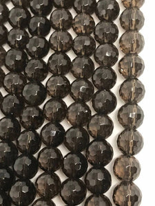 8MM Smoky faceted Round beads, Top Quality perfect round shape . Length 16"