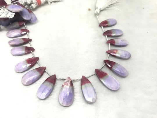 Purple and Red Moonstone Coated faceted Pear Shape - Length 8 Inches , Flat Pear shape 10X24 MM , Moonstone coating