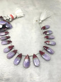 Purple and Red Moonstone Coated faceted Pear Shape - Length 8 Inches , Flat Pear shape 10X24 MM , Moonstone coating