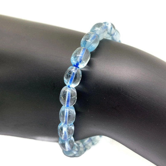 Blue Topaz Bracelet -100% Natural Blue Topaz Bracelet- Stretch Cord - Topaz Nugget 7x9 mm Size beads Code 07 Top Quality 7 Inch length