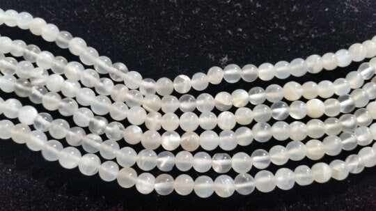 2 Strand Pack , White Moonstone Round beads 5mm- length 14 Inch