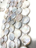 20MM Freshwater Pearl Coin ,AAA Quality -Natural Pearl Coin shape , length 16" - Very Fine Quality- White Color Coins