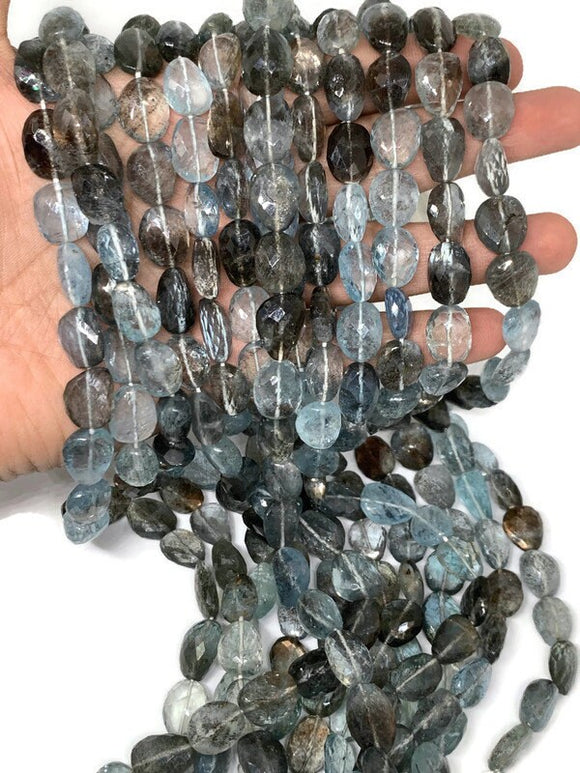 Moss Aquamarine Faceted Nuggets 10x13-15 mm size Length 8 inch Top Quality AAAA- Moss Aquamarine Beads
