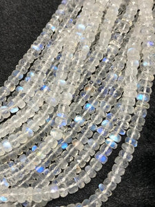 5MM RAINBOW Moonstone Faceted Roundel shape, Length 14'' Top Quality faceted Beads. Blue Rainbow Moonstone