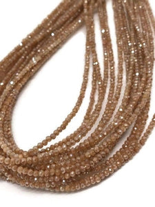 2MM Peach Moonstone Faceted Round, Top Quality faceted, Rainbow faceted 2.0MM very fine cutting beads . Mirco faceted . length 16"