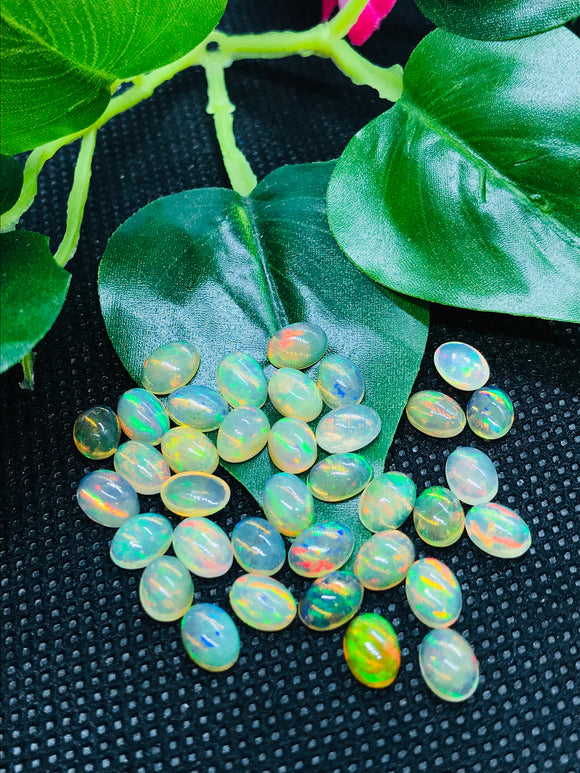 Ethiopian Opal 5X7 MM Oval Cabs Pack of 2 Pieces -Code #4 AA Quality (AA Grade) Opal Cabochon-Ethiopian Opal Cabochon, stud earring size