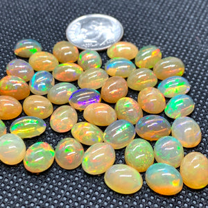 Ethiopian Opal 7X9MM (4-Pcs) Pack-Code #E-18- AAA Quality (3A Grade) Opal Cabochon - Ethiopian Opal Oval Cabochon , Opal cabs