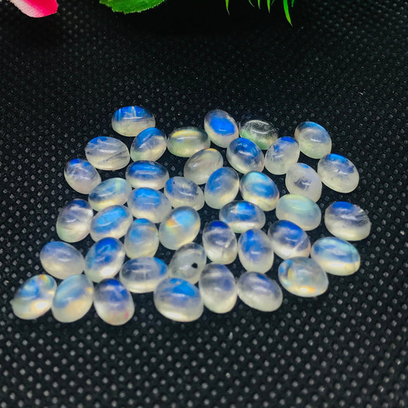 5X7MM Moonstone Oval Cabs, Pack of 6 Pc. Good Quality Cabochons Code AAAA , Moonstone Cabochon , Blue Flash Moonstone