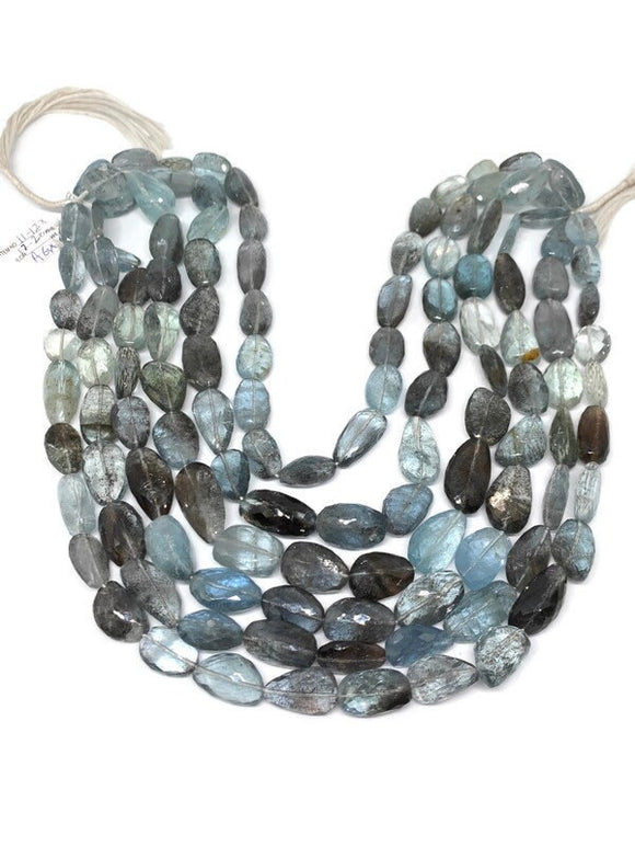 Moss Aquamarine Faceted Nuggets 11-12 x 17-20 mm size Length 17 inch Top Quality AAAA- Moss Aquamarine Beads