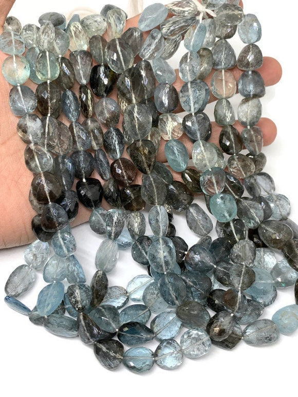 Moss Aquamarine Faceted Nugget •  mm size • Length 16 inch  AAAA •  Moss Aquamarine Freeform Beads