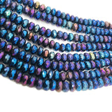 8MM Black Spinel Mystic Faceted Roundel , Blue coating beads, Length 10" Spinel coating ,Black Spinel  hole size 1.00 MM , bigger hole beads