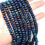 8MM Black Spinel Mystic Faceted Roundel , Blue coating beads, Length 10" Spinel coating ,Black Spinel  hole size 1.00 MM , bigger hole beads