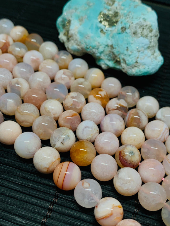 Cherry Blossom Agate 10mm Round Beads- Perfect Round Beads AAA Quality 40 cm length - Gemstone Round Beads