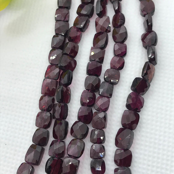 Garnet faceted Square 6MM  , Length 8 Inch , Natural Indian Red garnet , garnet briolette shape , Garnet square beads