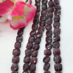 Garnet faceted Square 7MM  , Length 8 Inch , Natural Indian Red garnet , garnet briolette shape , Garnet square beads