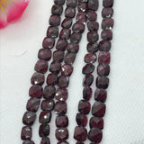 Garnet faceted Square 7MM , Length 8 Inch , Natural Indian Red garnet , garnet briolette shape , Garnet square beads