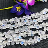 Moonstone 7MM Faceted Heart Shape briolette ,Good quality stones with Blue Fire . Length 8 Inch ,AAA Grade, Mine from India