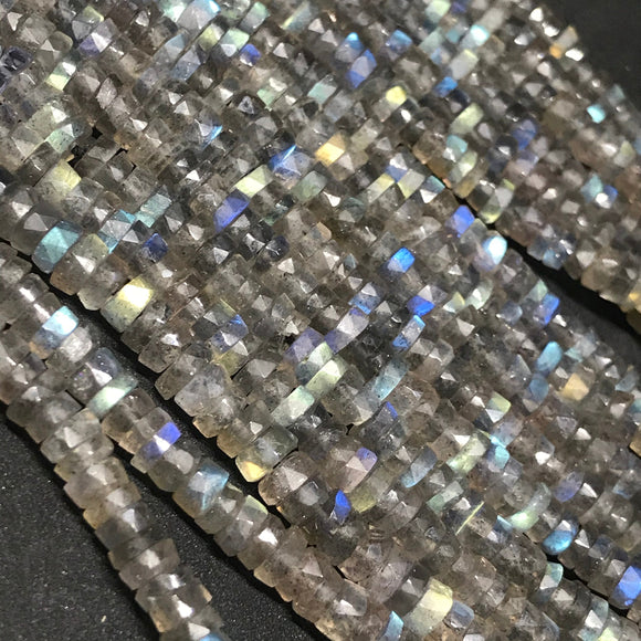 5MM Labradorite Faceted Tyre / wheel Shape  , AAA Quality  faceted beads, length 15 Inch . Blue Flash Labradorite , Faceted Roundel