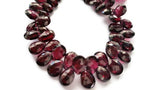 Garnet Faceted Pear Shape Briolette , 7X9mm, 8 Inch Strand , Red garnet Pear Shape