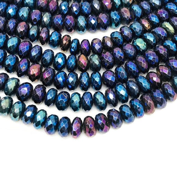 8MM Black Spinel Mystic Faceted Roundel , Blue coating beads, Length 10