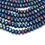 8MM Black Spinel Mystic Faceted Roundel , Blue coating beads, Length 10" Spinel coating ,Black Spinel  hole size 1.00 MM , bigger hole beads