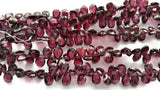 Garnet Faceted Pear Shape Briolette ,5x7mm , 6x8mm, 7x9mm , 8x10mm, 7 Inch Strand