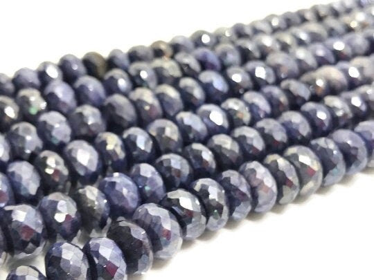 6MM Blue Moonstone Faceted Roundel Coating, length 14