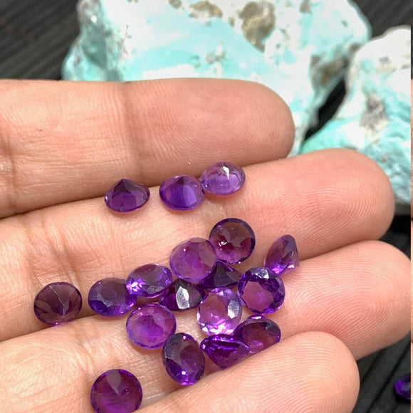 5MM Amethyst Round Cut Pack of 6 pcs- African Amethyst Round Cut Stone - Natural Amethyst Loose Stone