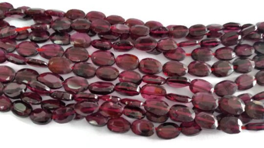 Garnet faceted Oval shape 5x7mm Straight Drill in 14 Inch Length