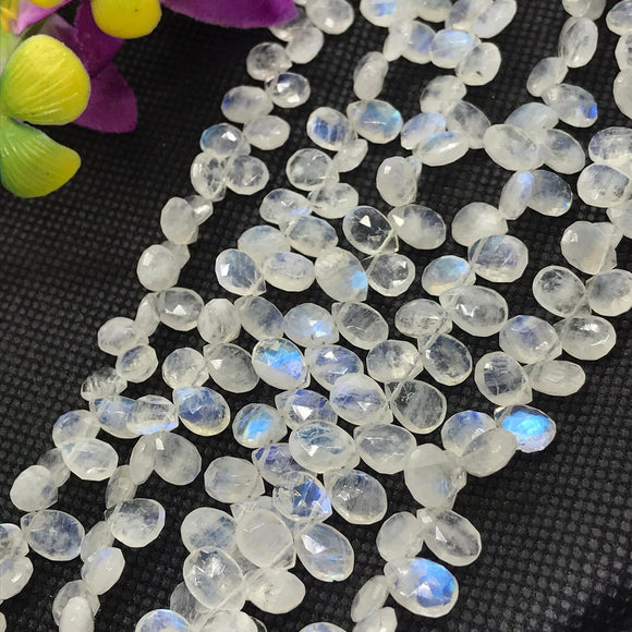 Moonstone 7X9 MM Faceted Pear briolette , Good quality and transparent stones , Faceted pear shape with blue and yellow fire