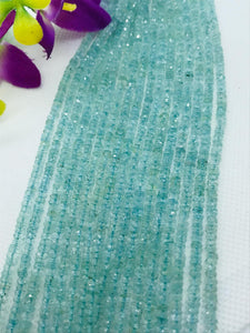 Aquamarine 3MM  faceted Roundel AAA grade, size , Length 13" Machine cut faceted , Brazilian Aquamarine , Blue  Aquamarine faceted