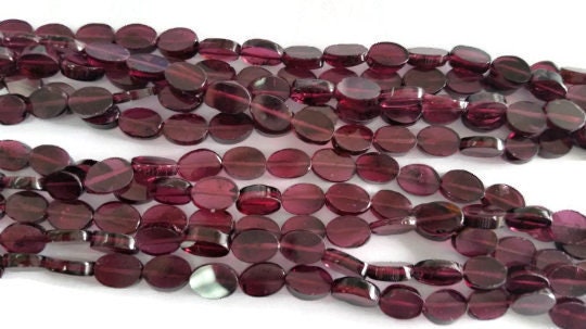 Garnet Flat Oval Beads 5x7mm in Length of 14 Inch- Garnet Beads