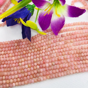 Peruvian Pink Opal Faceted Rondelles 3.5 MM mm size, Super Quality , Natural Peruvian Pink Opal beads