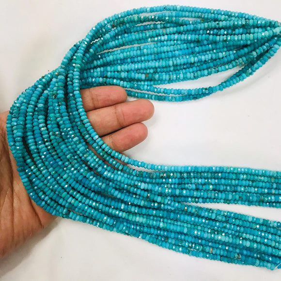 Turquoise Faceted Roundel Beads 4mm Size-  Top Quality genuine Turquoise beads, Length 16