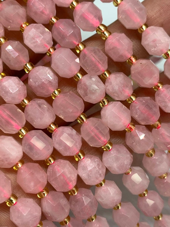 Rose Quartz Faceted Barrel Beads  7x8 mm size 39 cm Strand AAA Quality - Natural Rose Quartz Faceted Nugget Beads